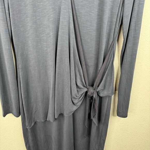 ZOZO Women Tie Front Wrap Midi Dress Long Sleeve Blue Medium Romantic Classy - Picture 5 of 11